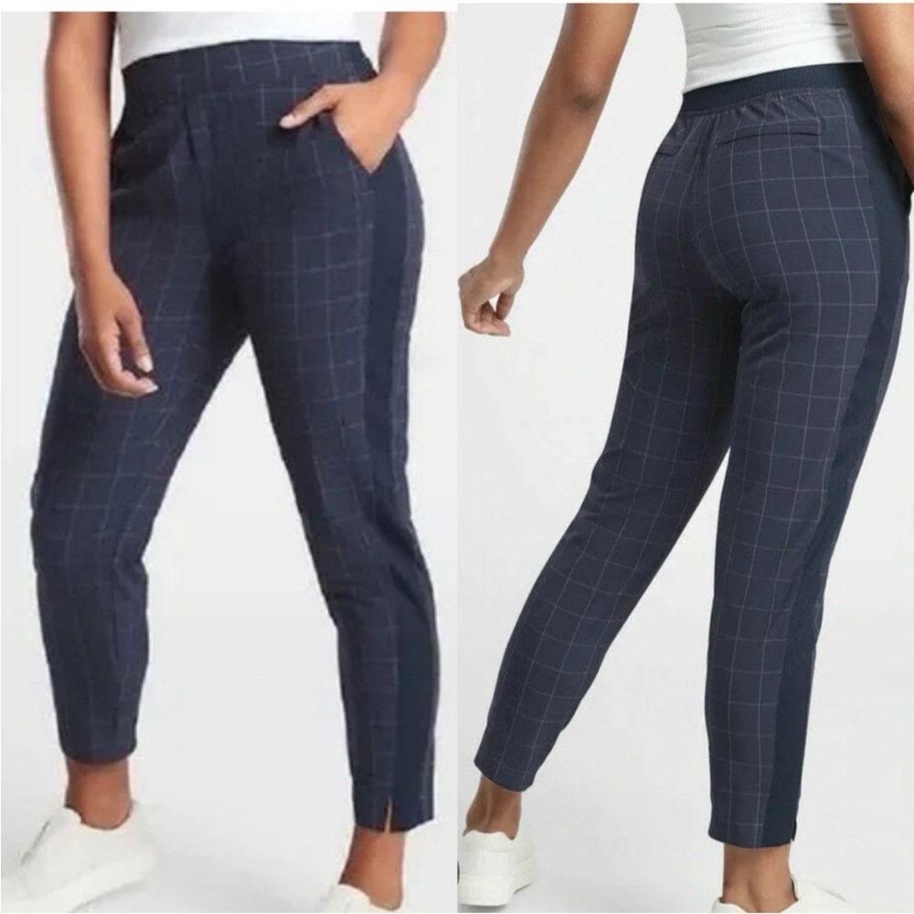 Athleta Brooklyn Textured Ankle Pant Blue Windowpane Womens Size 20